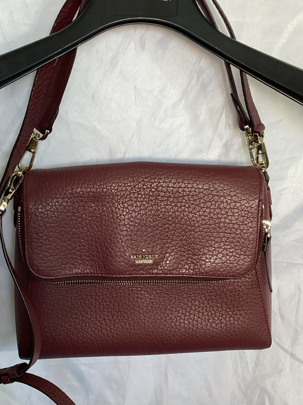kate spade Burgundy Pebbled Leather Crossbody with Gold Hardware